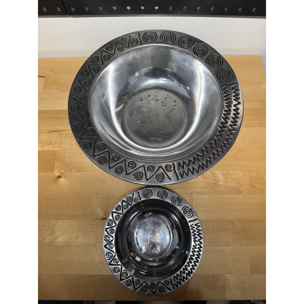 Wilton Armetale Belle Mont Tribal Spiral Serving Bowl Set 2pc Silver Pewter Tone